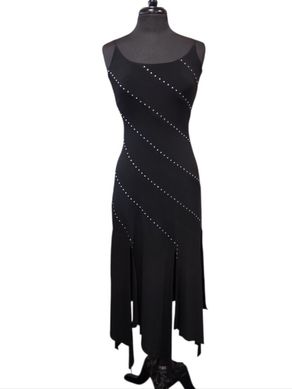 Cache Fairycore Black Sleeveless Midi Dress Rhinestone Y2K diva medium